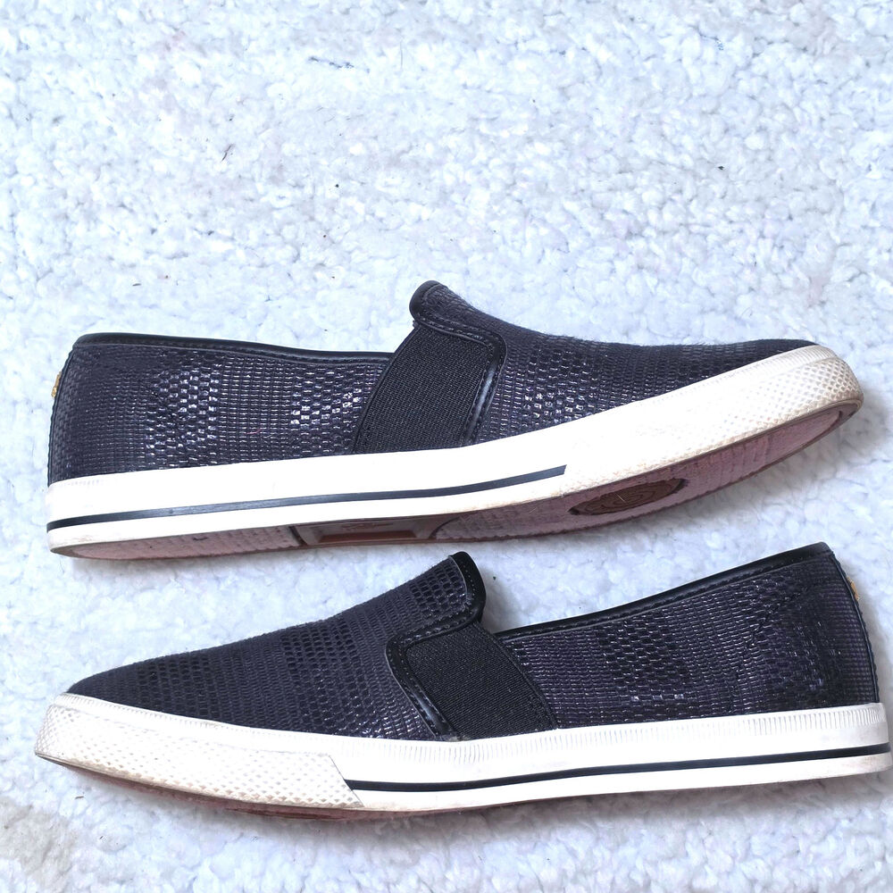 Lauren Ralph Lauren Jinny Black Faux Straw Slip On Sneakers Womens Size 8.5